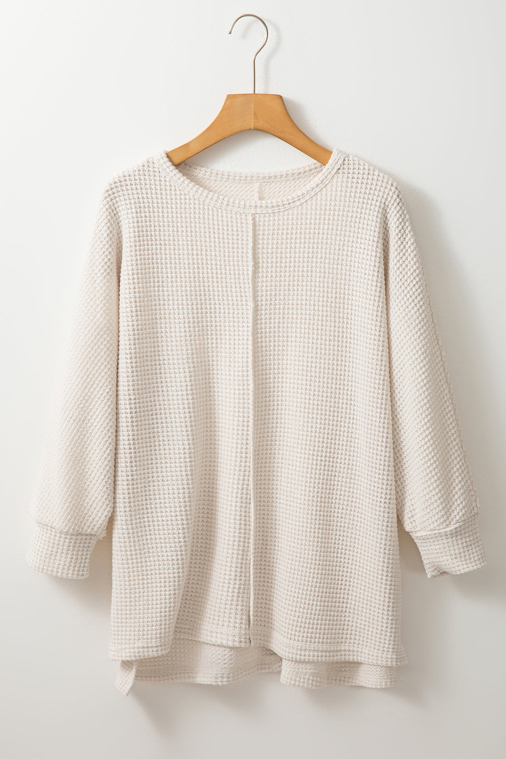 Apricot Waffle Knit Splits Batwing Sleeve Oversized Top-Long Sleeve Tops-[Adult]-[Female]-2022 Online Blue Zone Planet