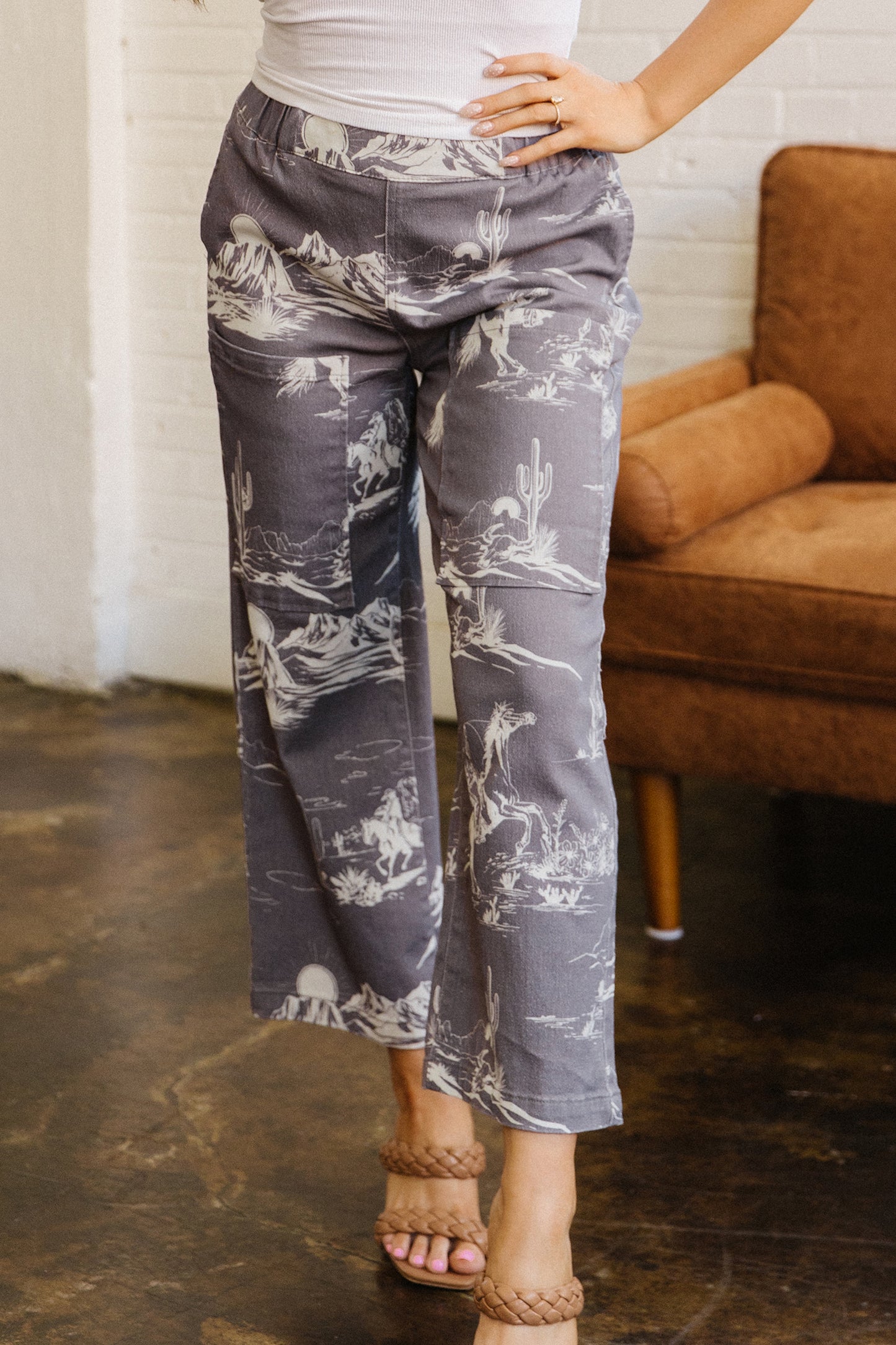 Gray Wild West Riding Vintage Printed Shift Jeans-Bottoms/Jeans-[Adult]-[Female]-2022 Online Blue Zone Planet