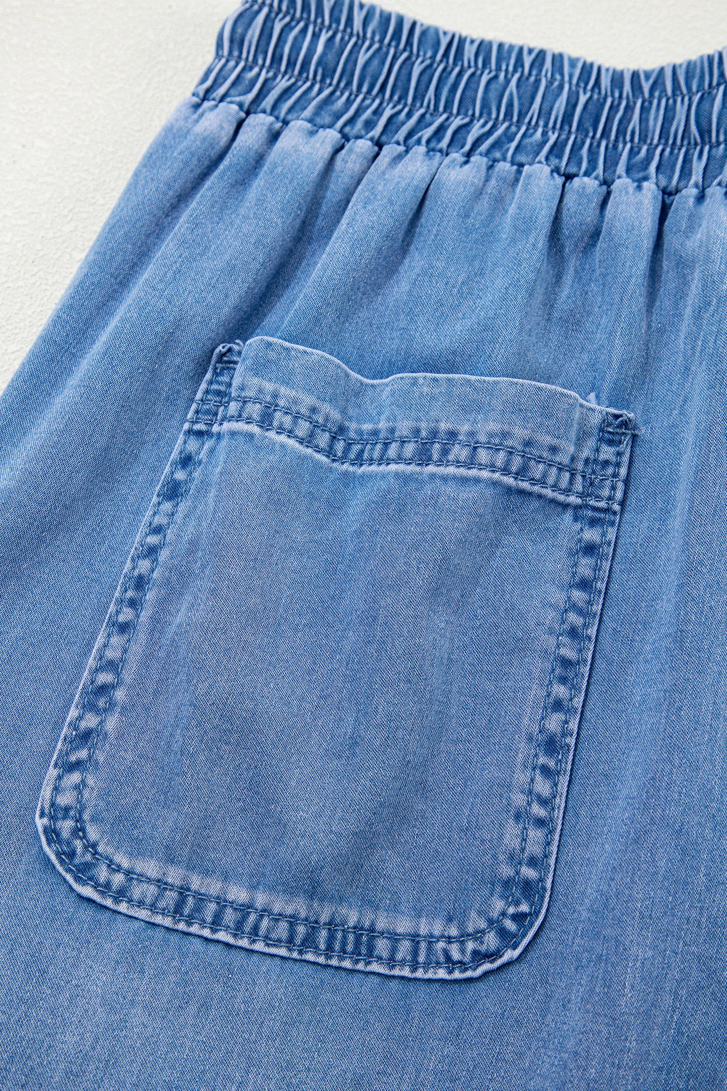 Beau Blue Drawstring Elastic Waist Pocketed Loose Denim Pants-Bottoms/Jeans-[Adult]-[Female]-2022 Online Blue Zone Planet