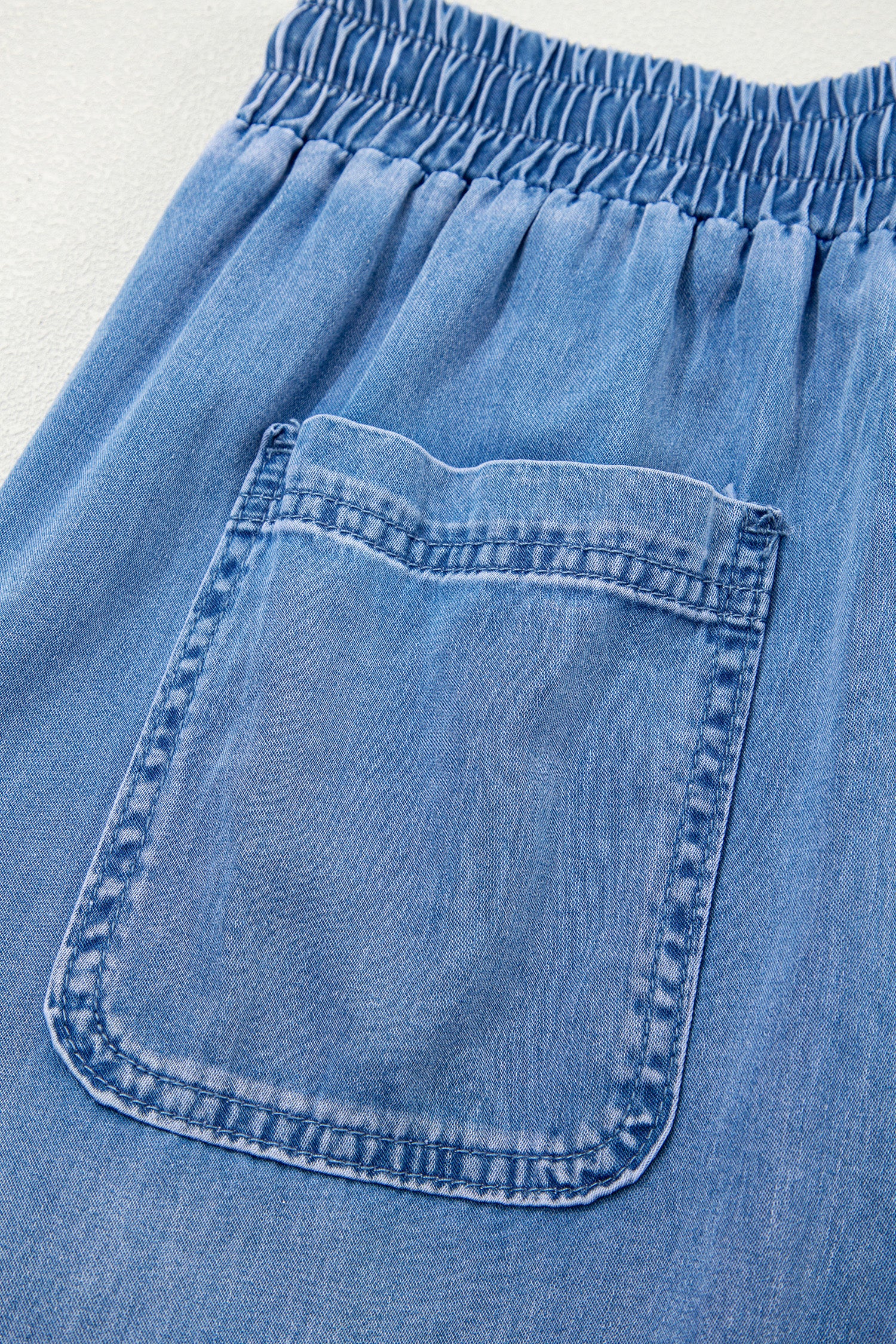 Beau Blue Drawstring Elastic Waist Pocketed Loose Denim Pants-Bottoms/Jeans-[Adult]-[Female]-2022 Online Blue Zone Planet