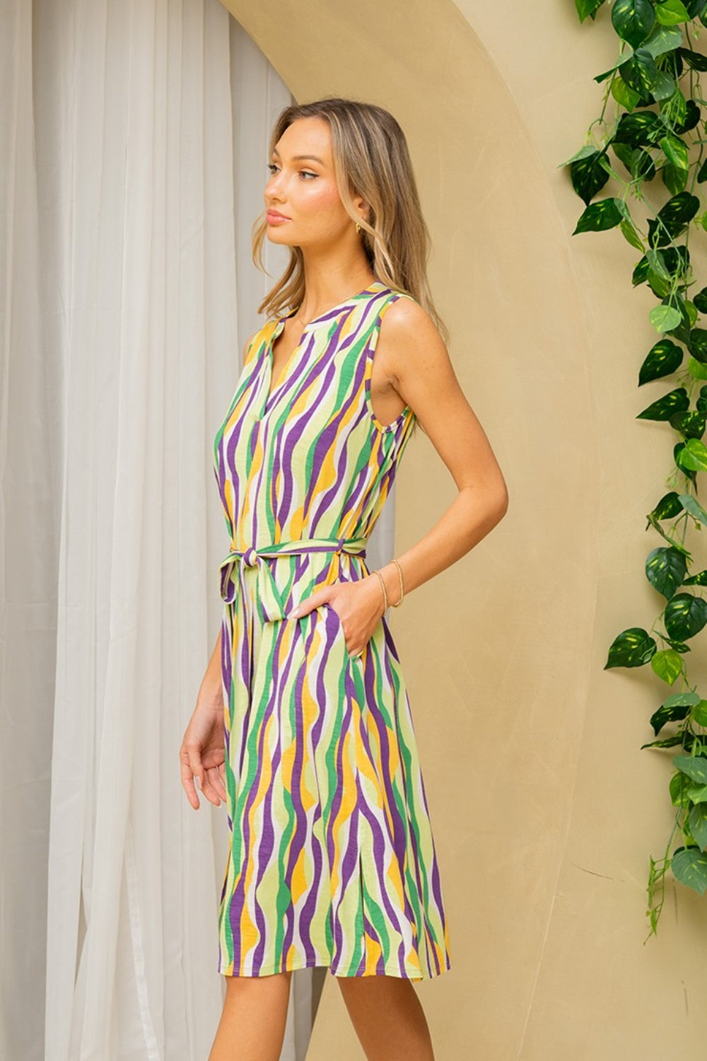 Sew In Love Full Size Stripe Tied Sleeveless Dress with Side Pockets-TOPS / DRESSES-[Adult]-[Female]-2022 Online Blue Zone Planet