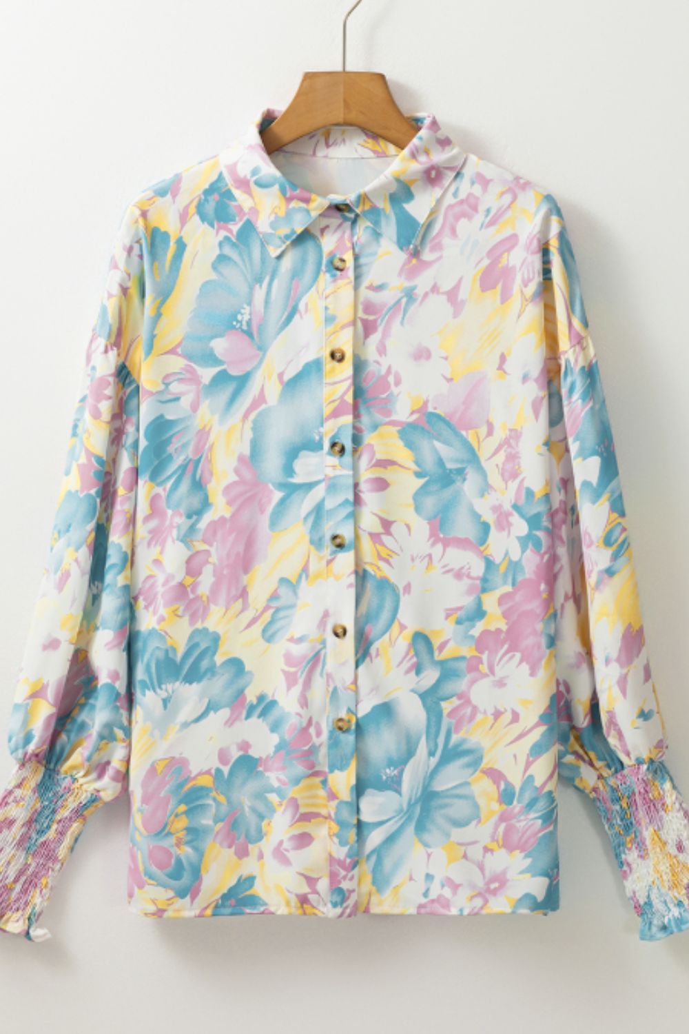 Printed Button Down Lantern Sleeve Shirt-TOPS / DRESSES-[Adult]-[Female]-2022 Online Blue Zone Planet