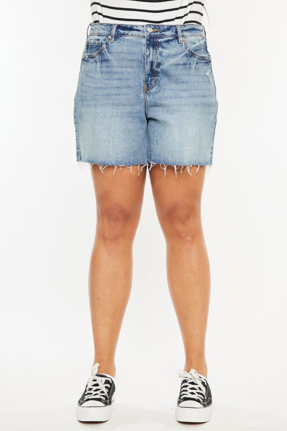 Kancan Full Size Raw Hem High Waist Denim Shorts-TOPS / DRESSES-[Adult]-[Female]-2022 Online Blue Zone Planet