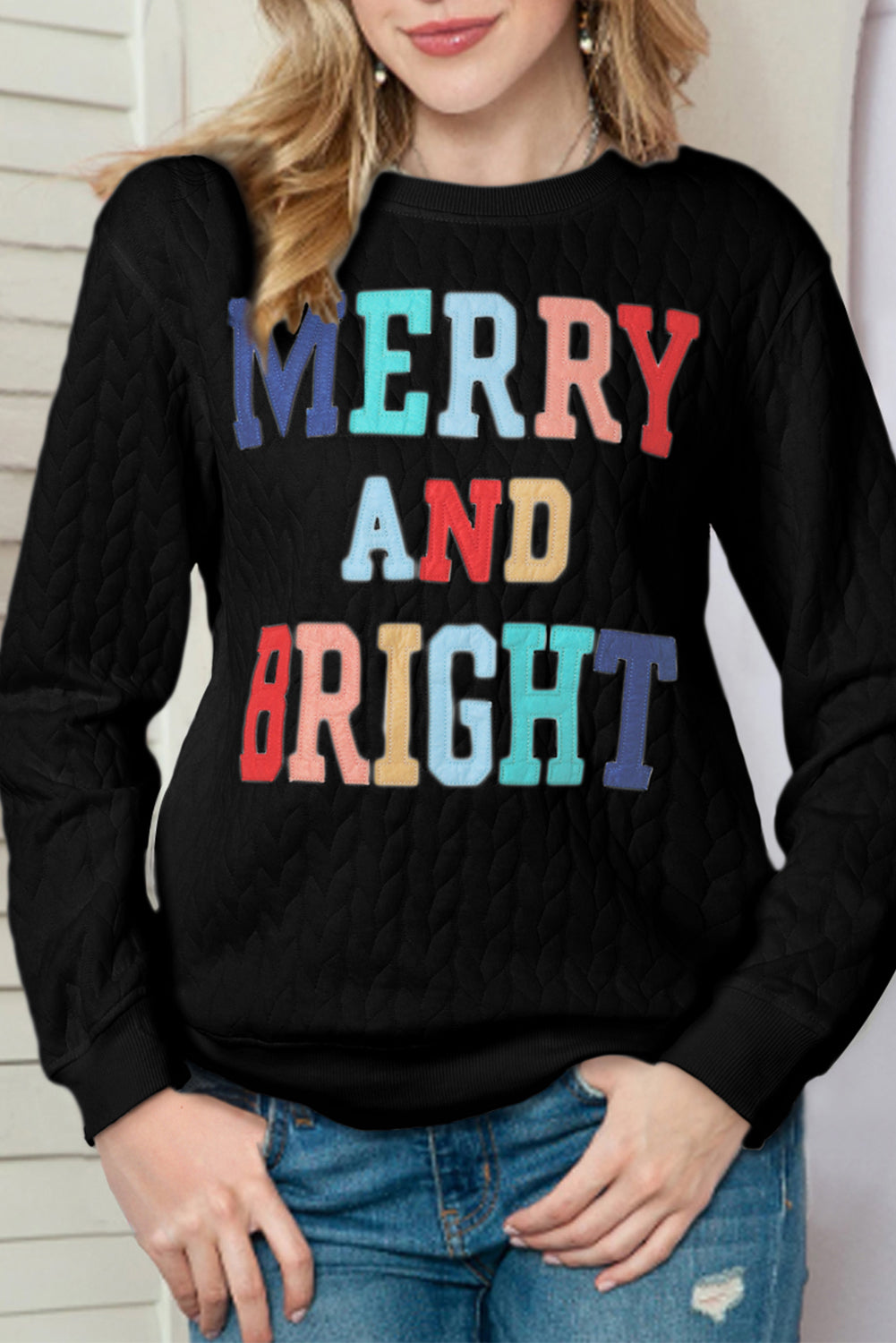 White Merry and Bright Quilted Sweatshirt-Sweatshirts & Hoodies-[Adult]-[Female]-2022 Online Blue Zone Planet