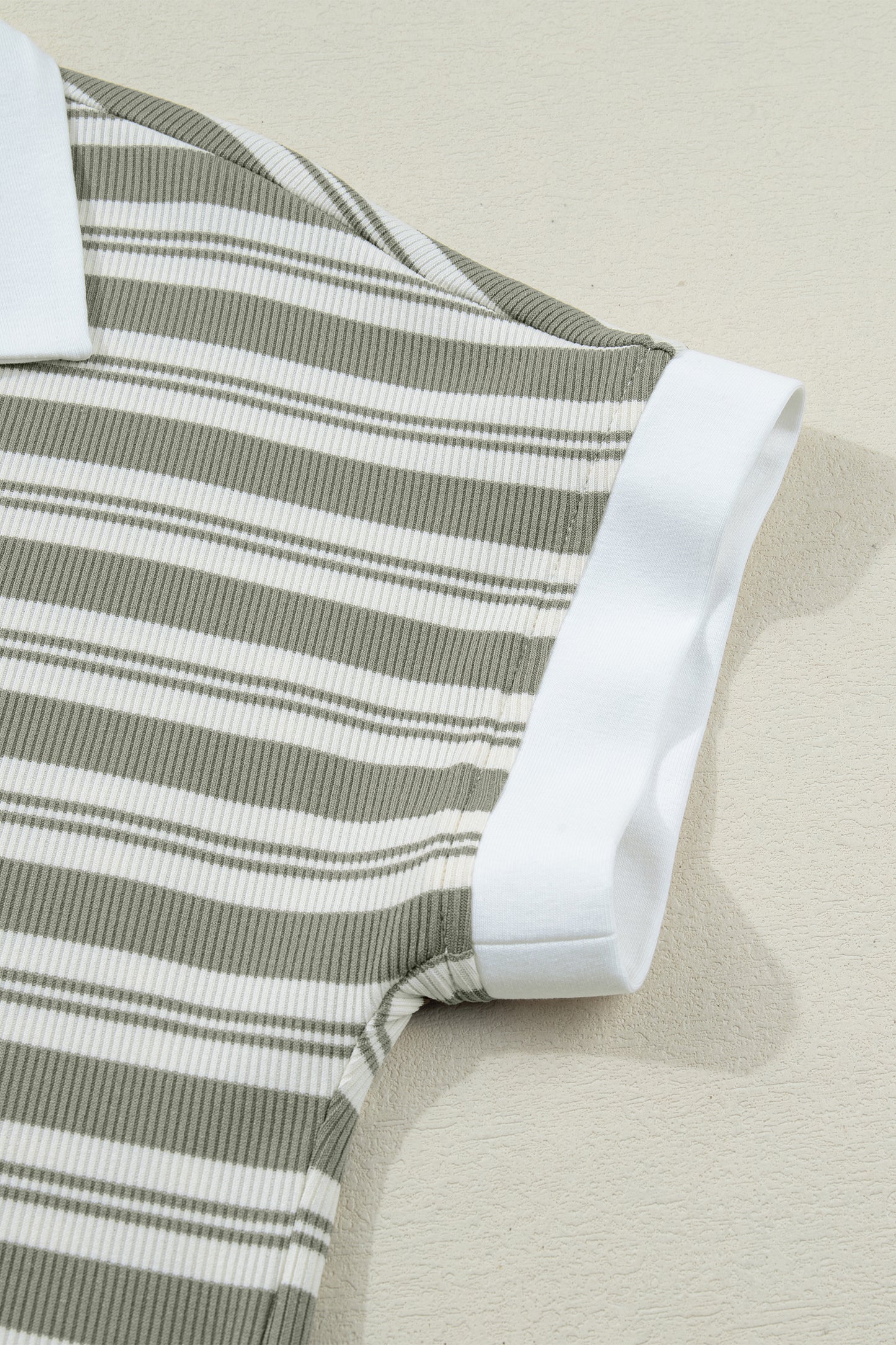 Green Stripe Collared V Neck Short Sleeve T Shirt Midi Dress with Pockets-TOPS / DRESSES-[Adult]-[Female]-2022 Online Blue Zone Planet