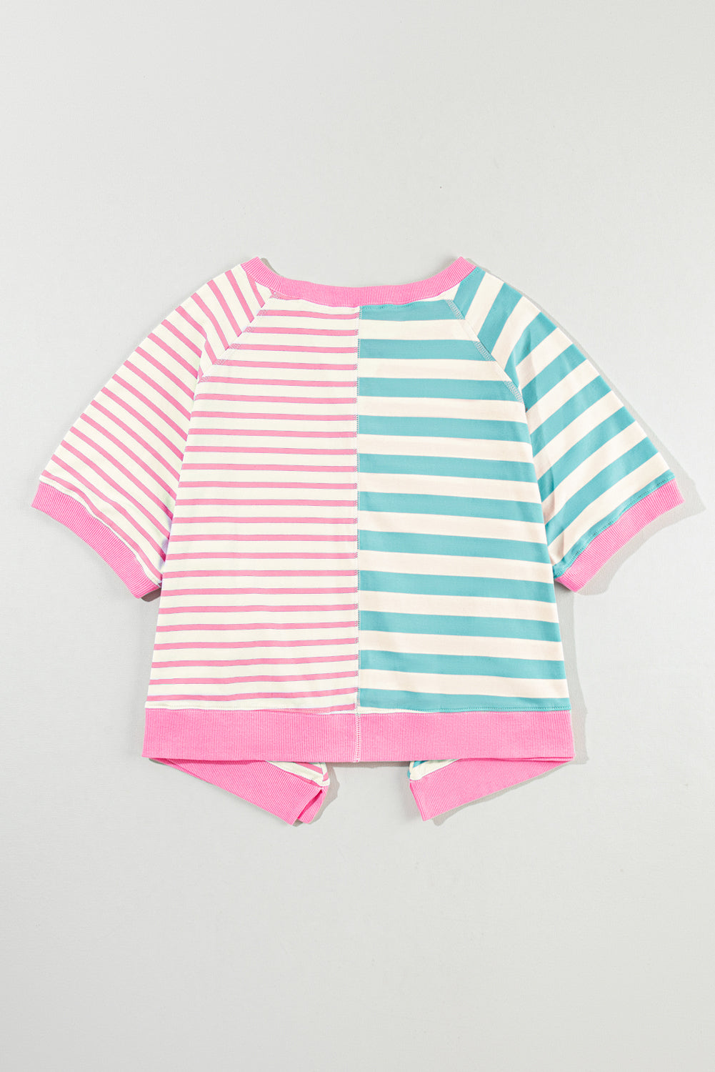 Pink Stripe Contrast Patchwork Oversized T Shirt-Tops/Tops & Tees-[Adult]-[Female]-2022 Online Blue Zone Planet