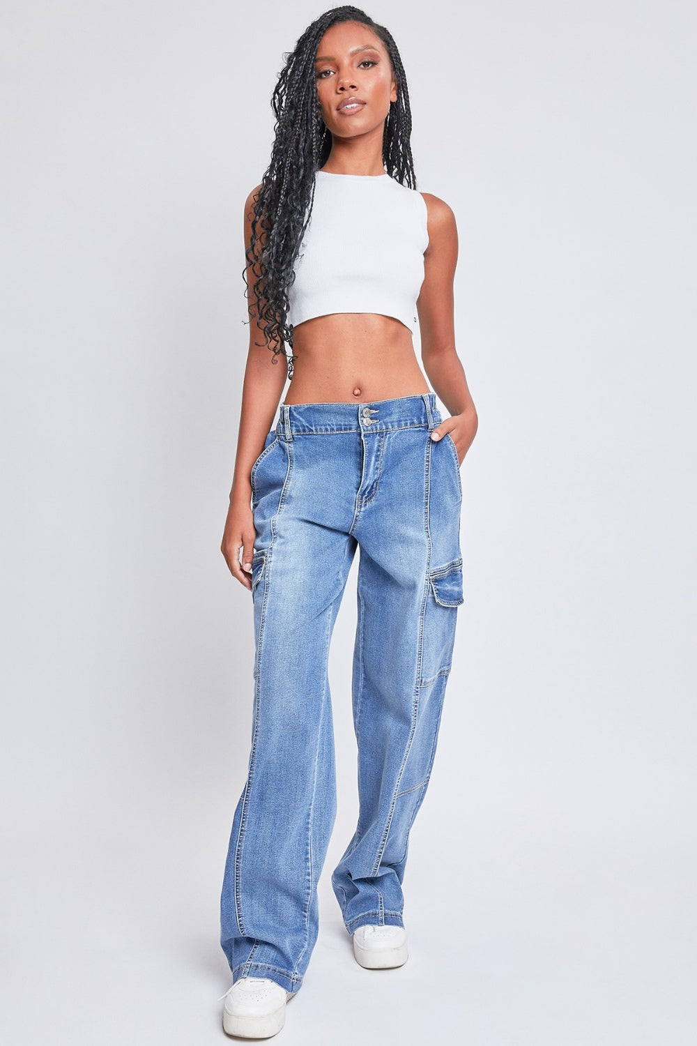 YMI Jeanswear High-Rise Straight Cargo Jeans-BOTTOMS SIZES SMALL MEDIUM LARGE-[Adult]-[Female]-2022 Online Blue Zone Planet