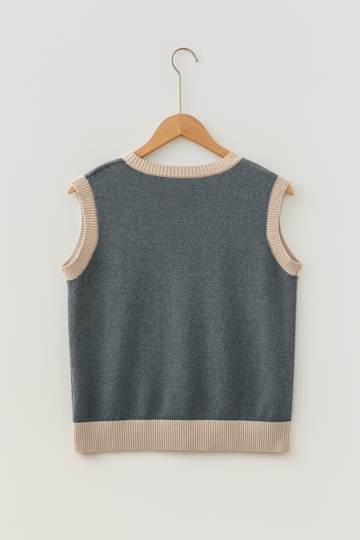 Khaki Western Print Colorblock Sleeveless Knit Vest Regular Length-Sweaters & Cardigans/Sweater Vests-[Adult]-[Female]-2022 Online Blue Zone Planet