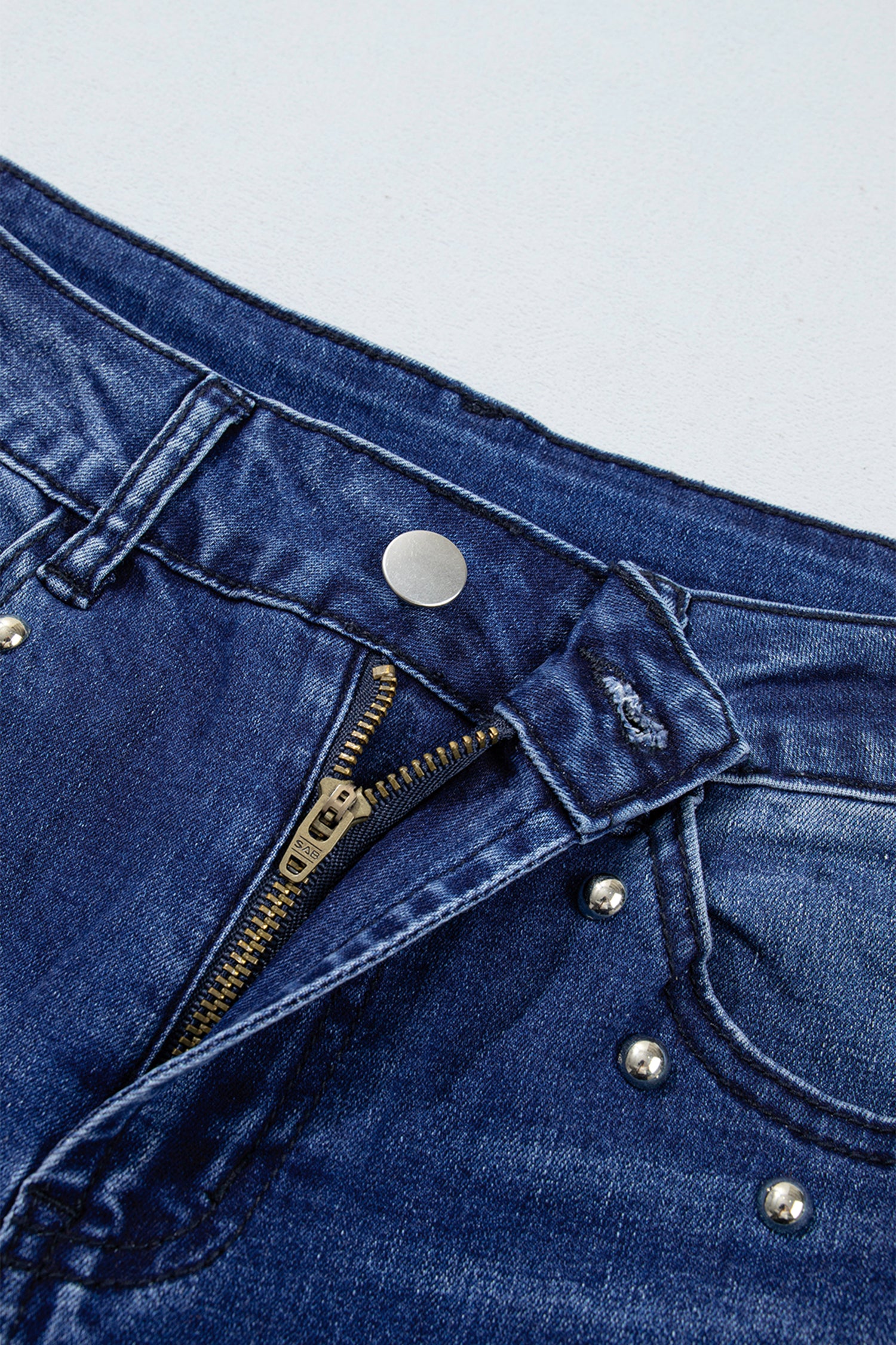 Black Studded Detail Straight Leg Casual Loose Jeans-Bottoms/Jeans-[Adult]-[Female]-2022 Online Blue Zone Planet