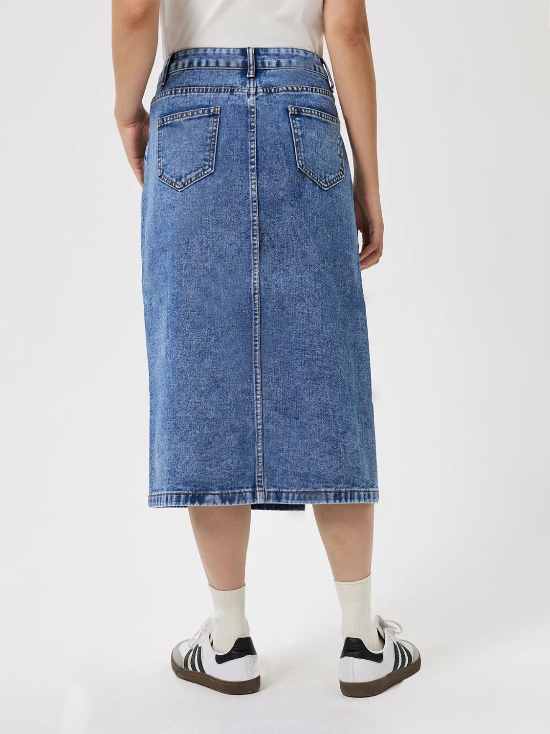 Slit Midi Denim Skirt with Pockets-BOTTOMS SIZES SMALL MEDIUM LARGE-[Adult]-[Female]-2022 Online Blue Zone Planet