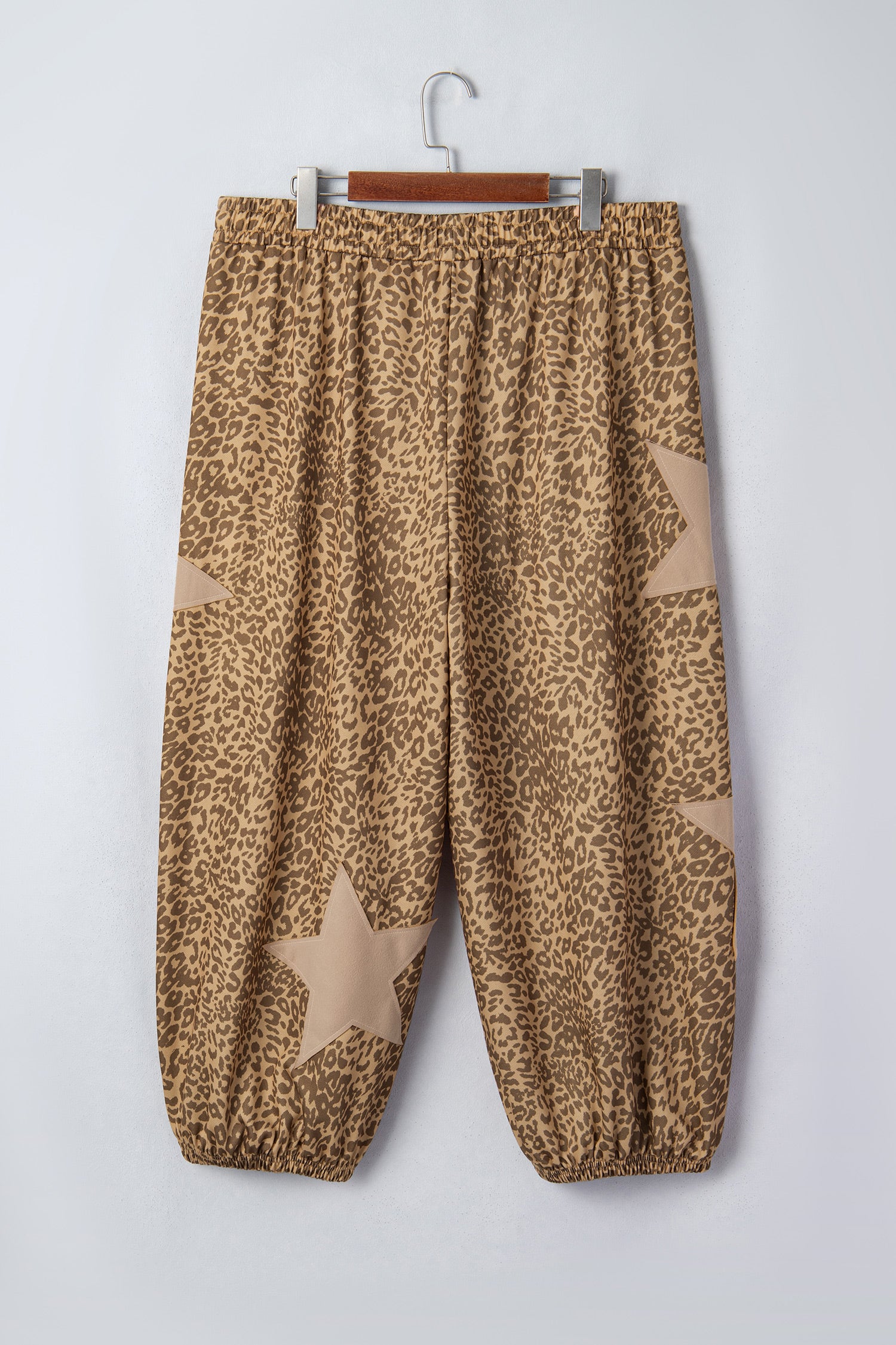 Khaki Plus Size Leopard Print Western Star Patched Jogger Pants-Plus Size/Plus Size Bottoms-[Adult]-[Female]-2022 Online Blue Zone Planet