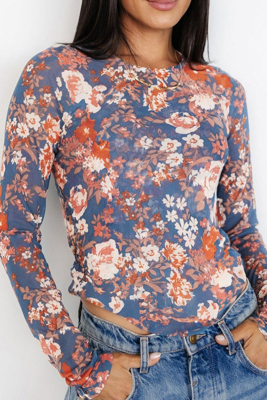 Blue Zone Planet | Floral Round Neck Long Sleeve T-Shirt-TOPS / DRESSES-[Adult]-[Female]-Mauve-S-2022 Online Blue Zone Planet