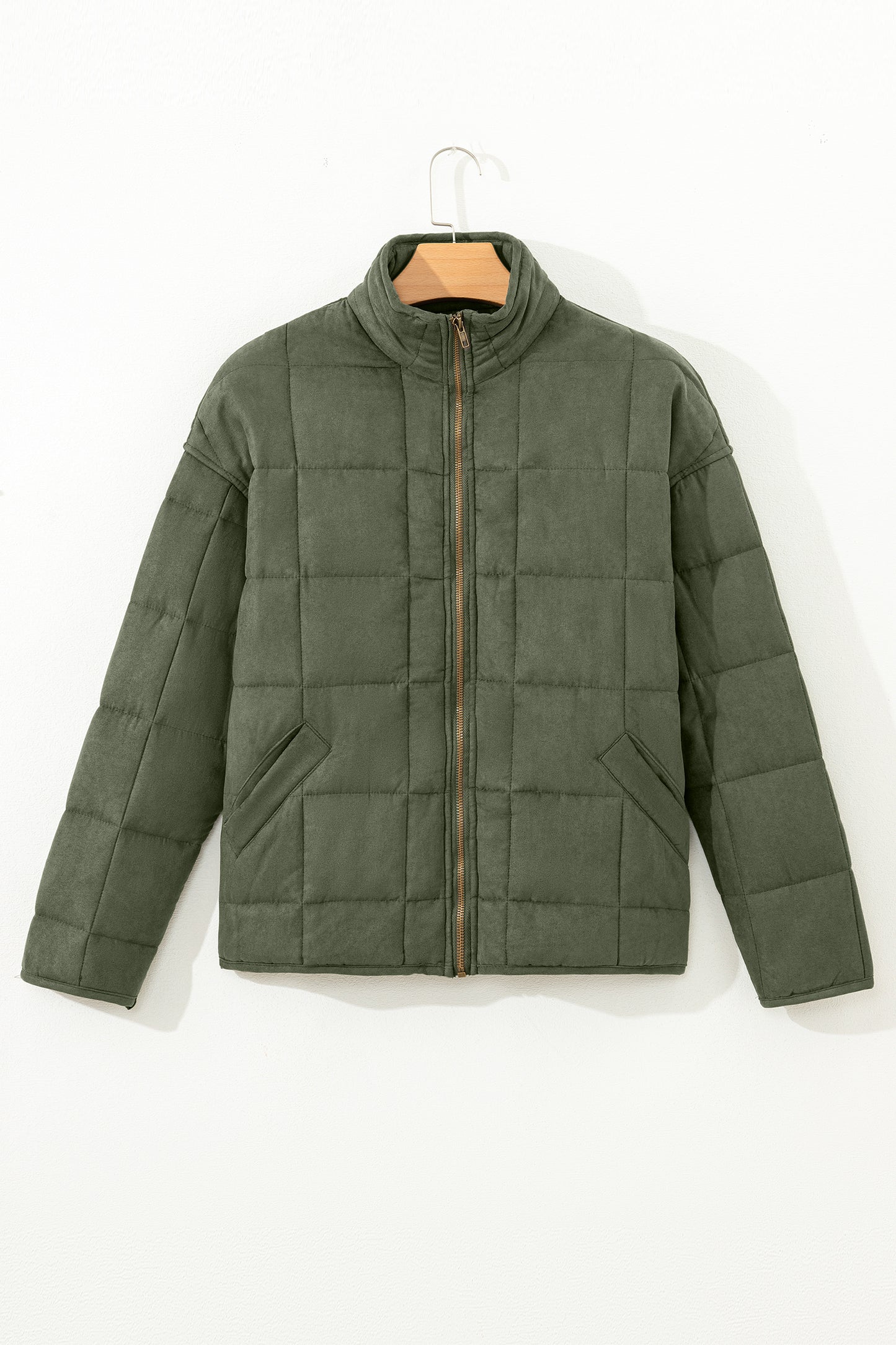 Green Zip-Up Pocket Quilted Jacket-Outerwear/Jackets-[Adult]-[Female]-2022 Online Blue Zone Planet