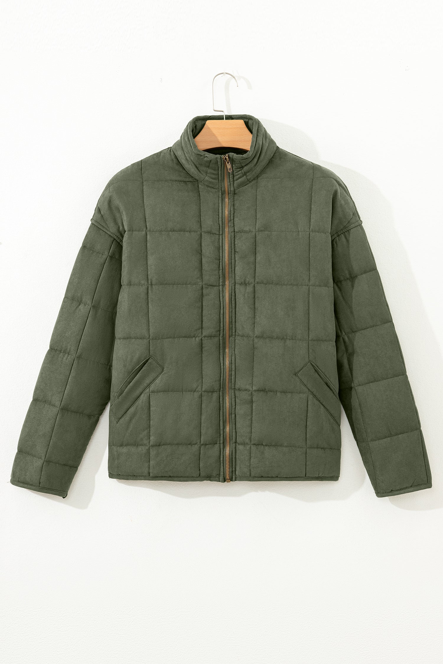 Green Zip-Up Pocket Quilted Jacket-Outerwear/Jackets-[Adult]-[Female]-2022 Online Blue Zone Planet