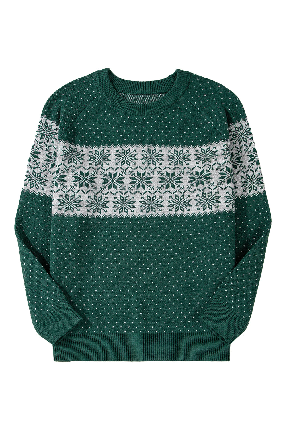 Blue Zone Planet | Green Christmas Snowflake Pattern Drop Shoulder Plus Size Sweater-Plus Size/Plus Size Sweaters & Cardigans-[Adult]-[Female]-2022 Online Blue Zone Planet