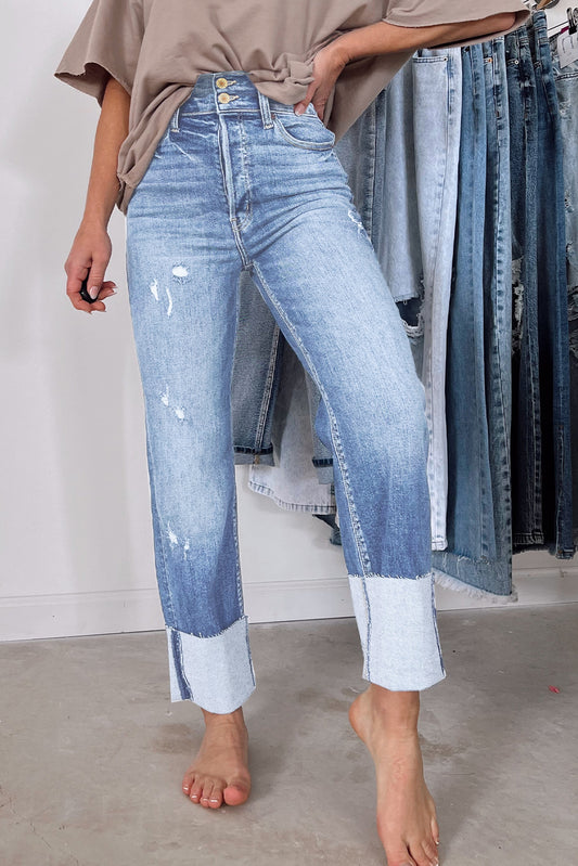 Sky Blue High Waist Distressed Straight Leg Jeans-Bottoms/Jeans-[Adult]-[Female]-Sky Blue-2-4-2022 Online Blue Zone Planet