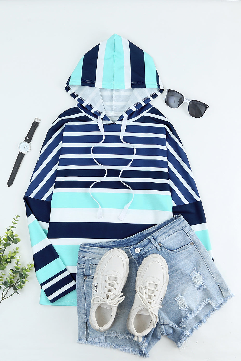 Multi Striped Drawstring Long Sleeve Hoodie-Sale (50% OFF)/70% OFF-[Adult]-[Female]-2022 Online Blue Zone Planet