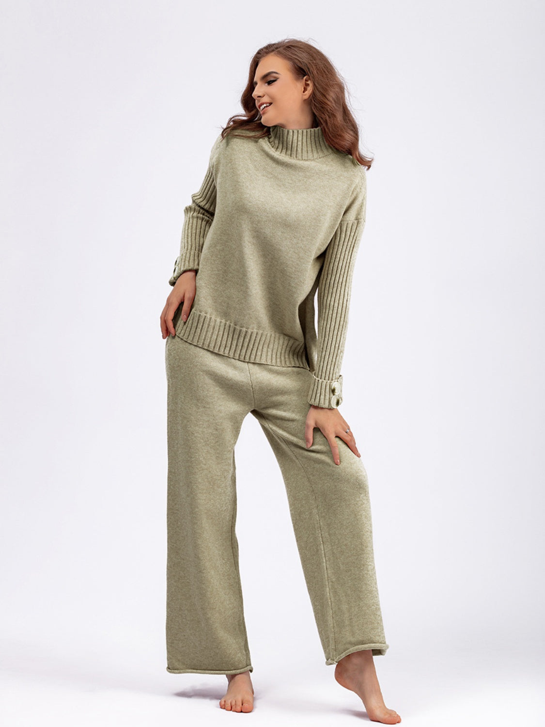 Blue Zone Planet | Basic Bae High- Low Turtleneck Long Sleeve Top and Pants Sweater Set-TOPS / DRESSES-[Adult]-[Female]-2022 Online Blue Zone Planet