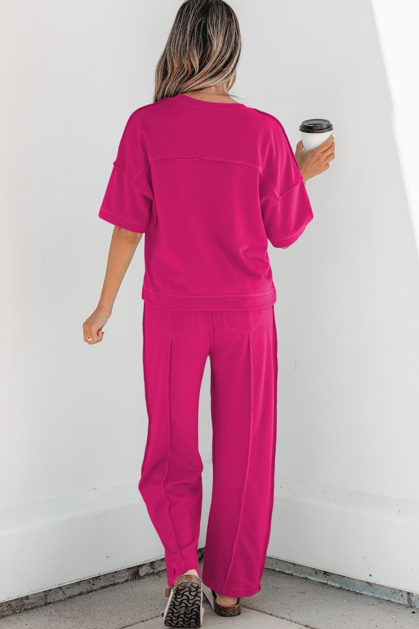 Sky Blue Drop Shoulder Boxy Tee and Barrel Pants Set-Two Piece Sets/Pant Sets-[Adult]-[Female]-2022 Online Blue Zone Planet