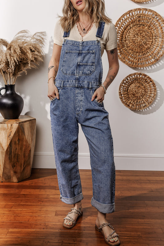 Sail Blue Denim Bib Straight Leg Jumpsuit with Pockets-Bottoms/Jumpsuits & Rompers-[Adult]-[Female]-Sail Blue-S-2022 Online Blue Zone Planet