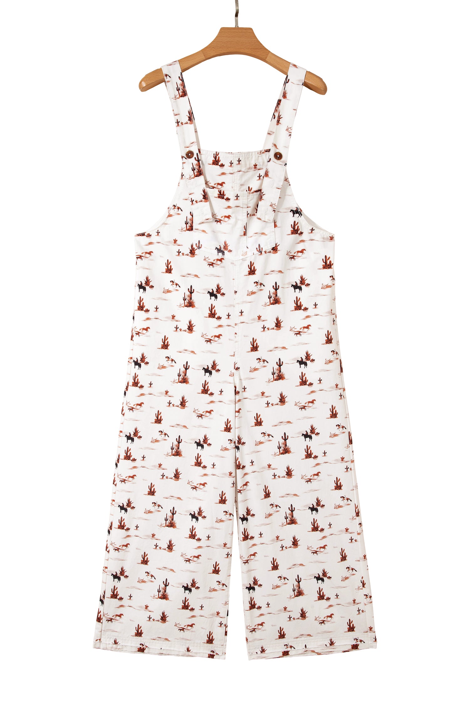 Beige Western Printed Button Adjustable Straps Loose Jumpsuit Dungarees-Bottoms/Jumpsuits & Rompers-[Adult]-[Female]-2022 Online Blue Zone Planet