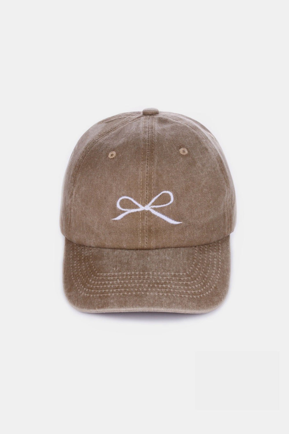 Zenana Bow Embroidered Washed Cotton Caps-BASEBALL HATS-[Adult]-[Female]-Mocha-One Size-2022 Online Blue Zone Planet