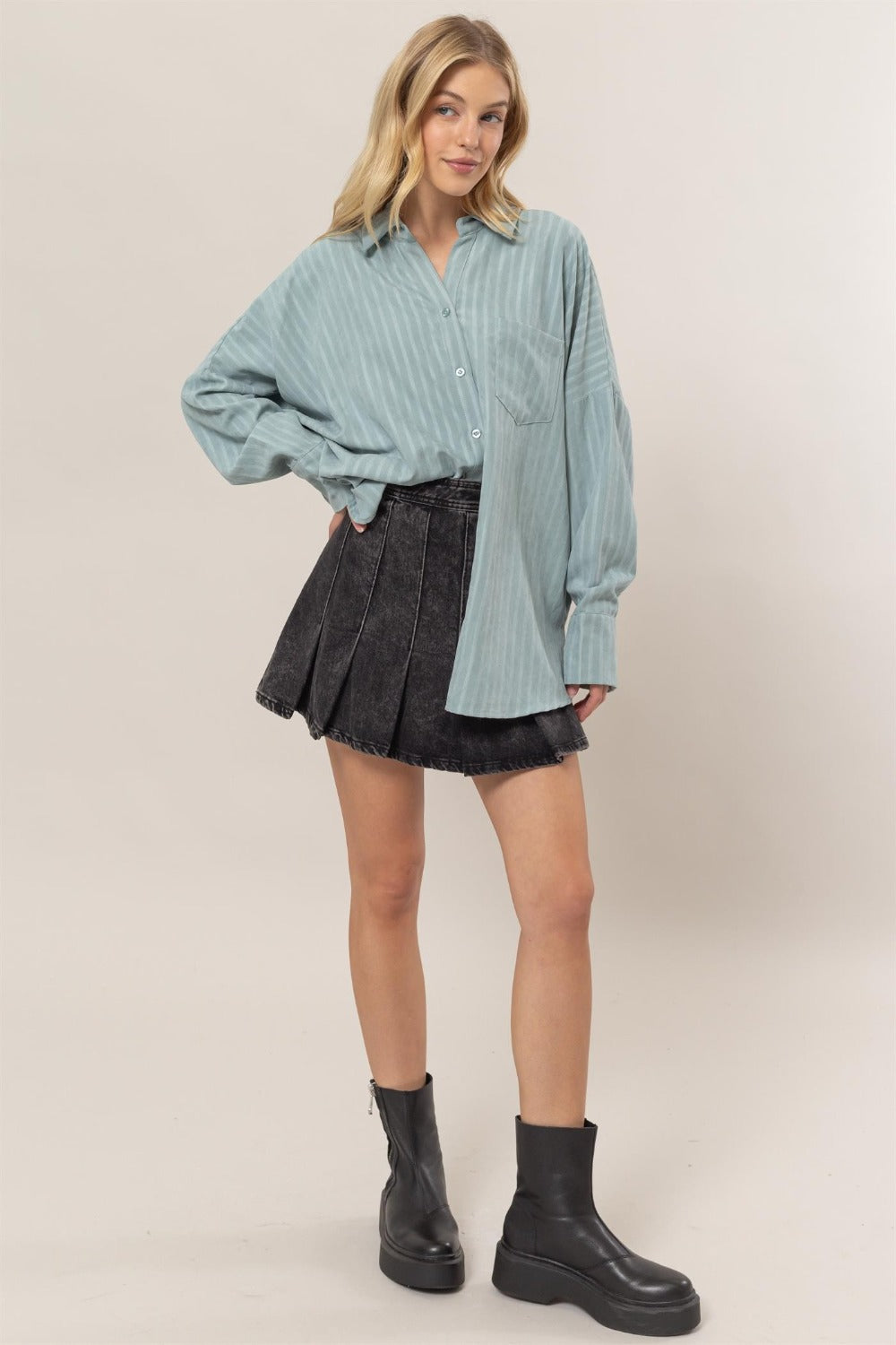 HYFVE Stripe Button Down Long Sleeve Oversized Shirt-TOPS / DRESSES-[Adult]-[Female]-2022 Online Blue Zone Planet