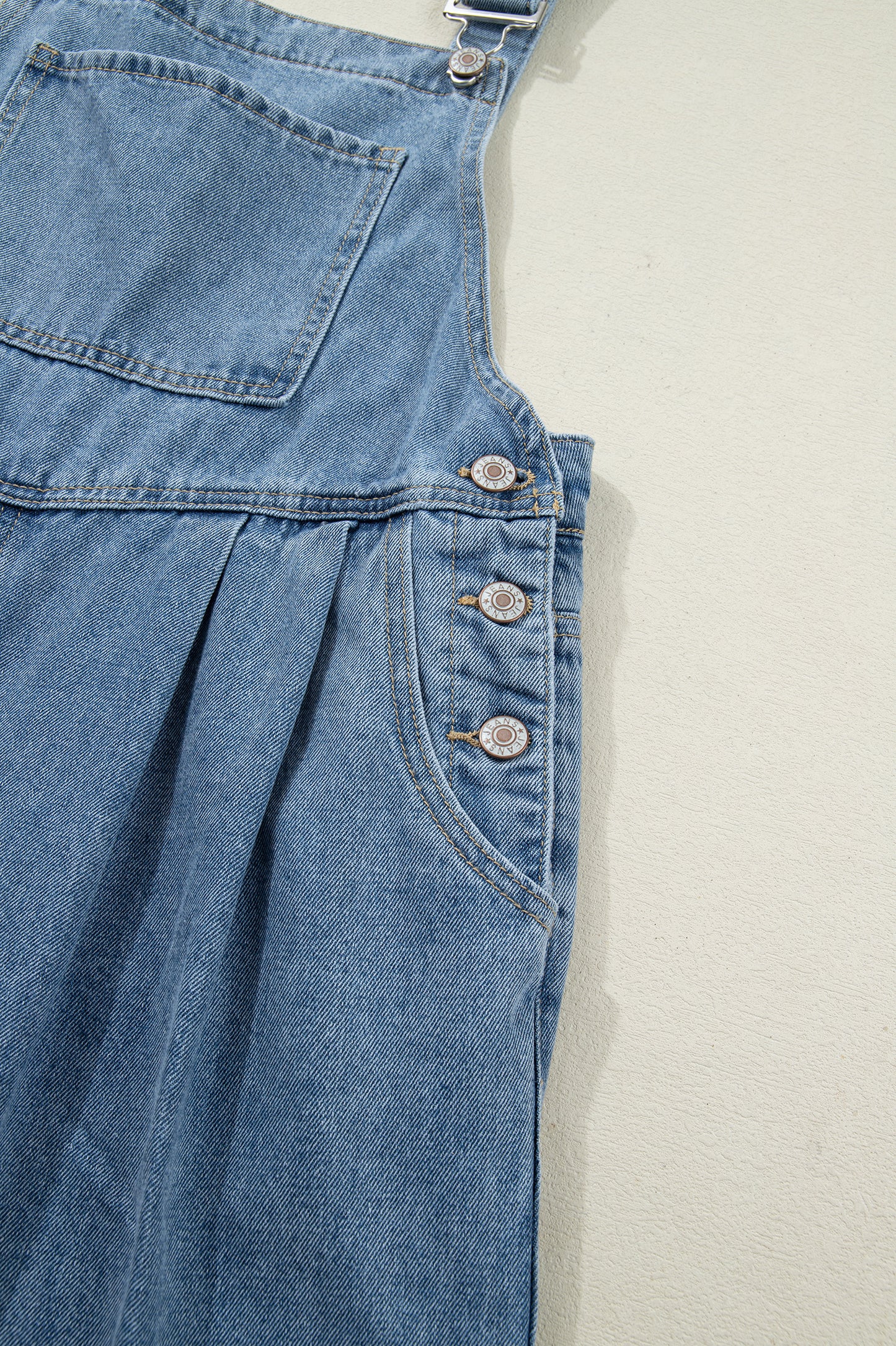 Dusk Blue Pleated Wide Leg Retro Pocketed Denim Jumpsuit-Bottoms/Jumpsuits & Rompers-[Adult]-[Female]-2022 Online Blue Zone Planet