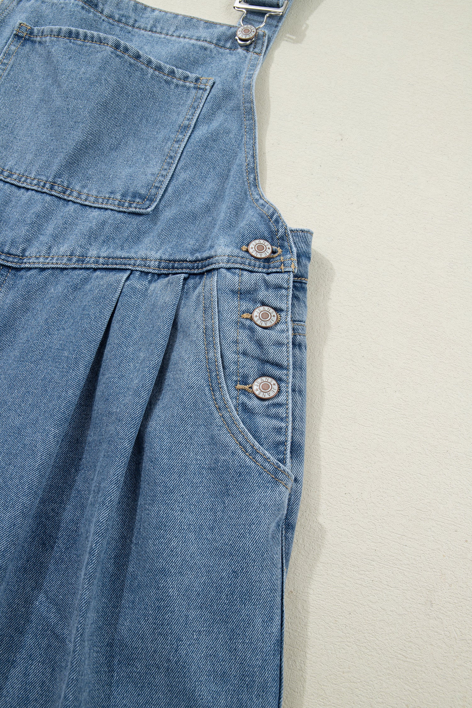 Dusk Blue Pleated Wide Leg Retro Pocketed Denim Jumpsuit-Bottoms/Jumpsuits & Rompers-[Adult]-[Female]-2022 Online Blue Zone Planet