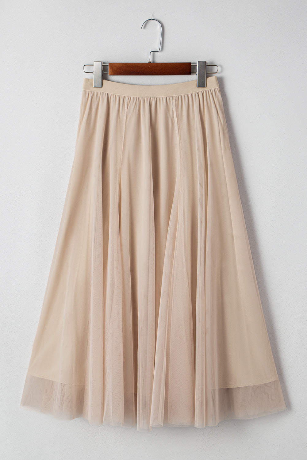 Apricot Tulle Mesh Overlay Flared Midi Skirt-Bottoms/Skirts & Petticoat-[Adult]-[Female]-2022 Online Blue Zone Planet