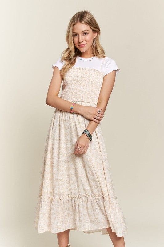 ADORA Smocked Floral Ruffled Hem Cami Dress-TOPS / DRESSES-[Adult]-[Female]-2022 Online Blue Zone Planet