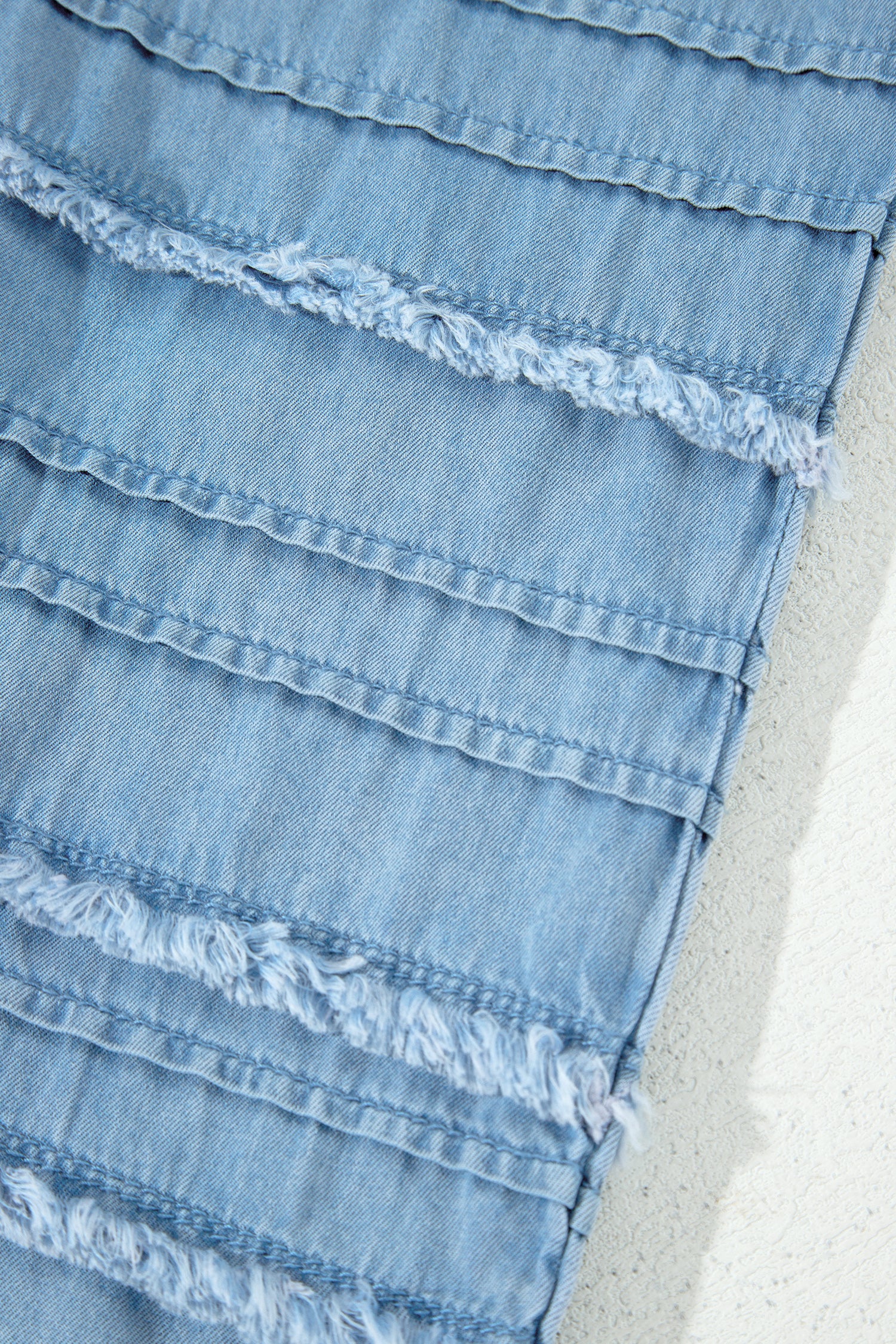 Beau Blue Ruffled Hem Wide Leg Chambray Pants-Bottoms/Jeans-[Adult]-[Female]-2022 Online Blue Zone Planet