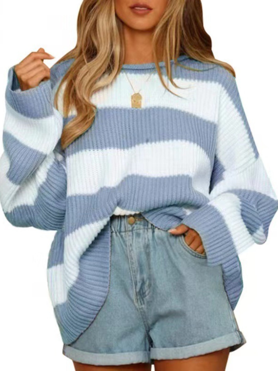 Round Neck Long Sleeve Sweater-NEW ARRIVALS-[Adult]-[Female]-2022 Online Blue Zone Planet