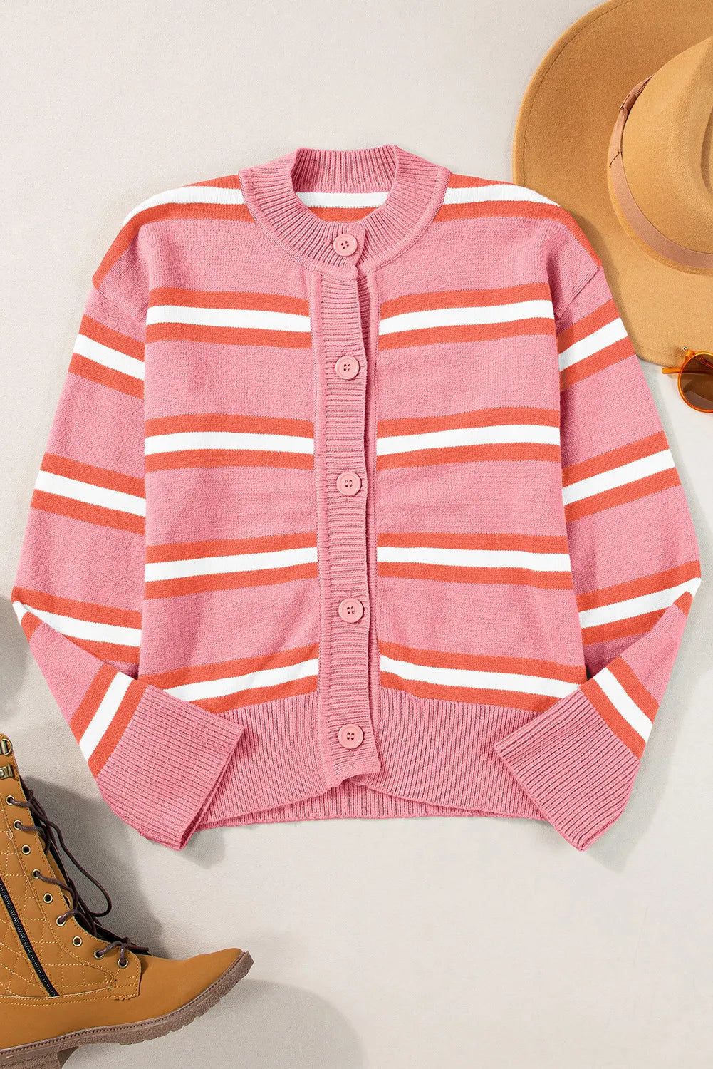 Striped Button Up Long Sleeve Cardigan-TOPS / DRESSES-[Adult]-[Female]-2022 Online Blue Zone Planet