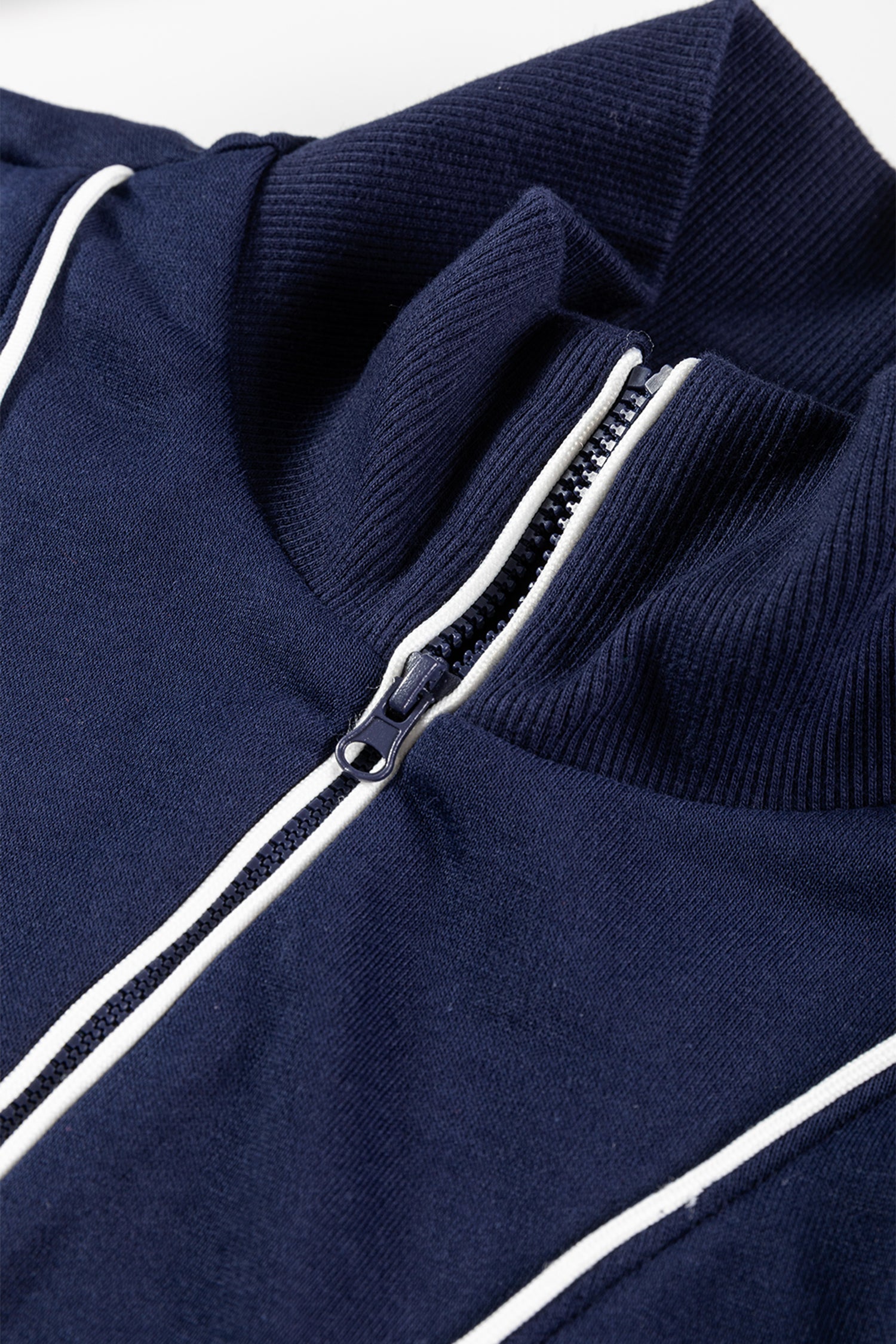 Navy Blue Contrast Piping Zipped Pullover Cropped Pants Set-Two Piece Sets/Pant Sets-[Adult]-[Female]-2022 Online Blue Zone Planet