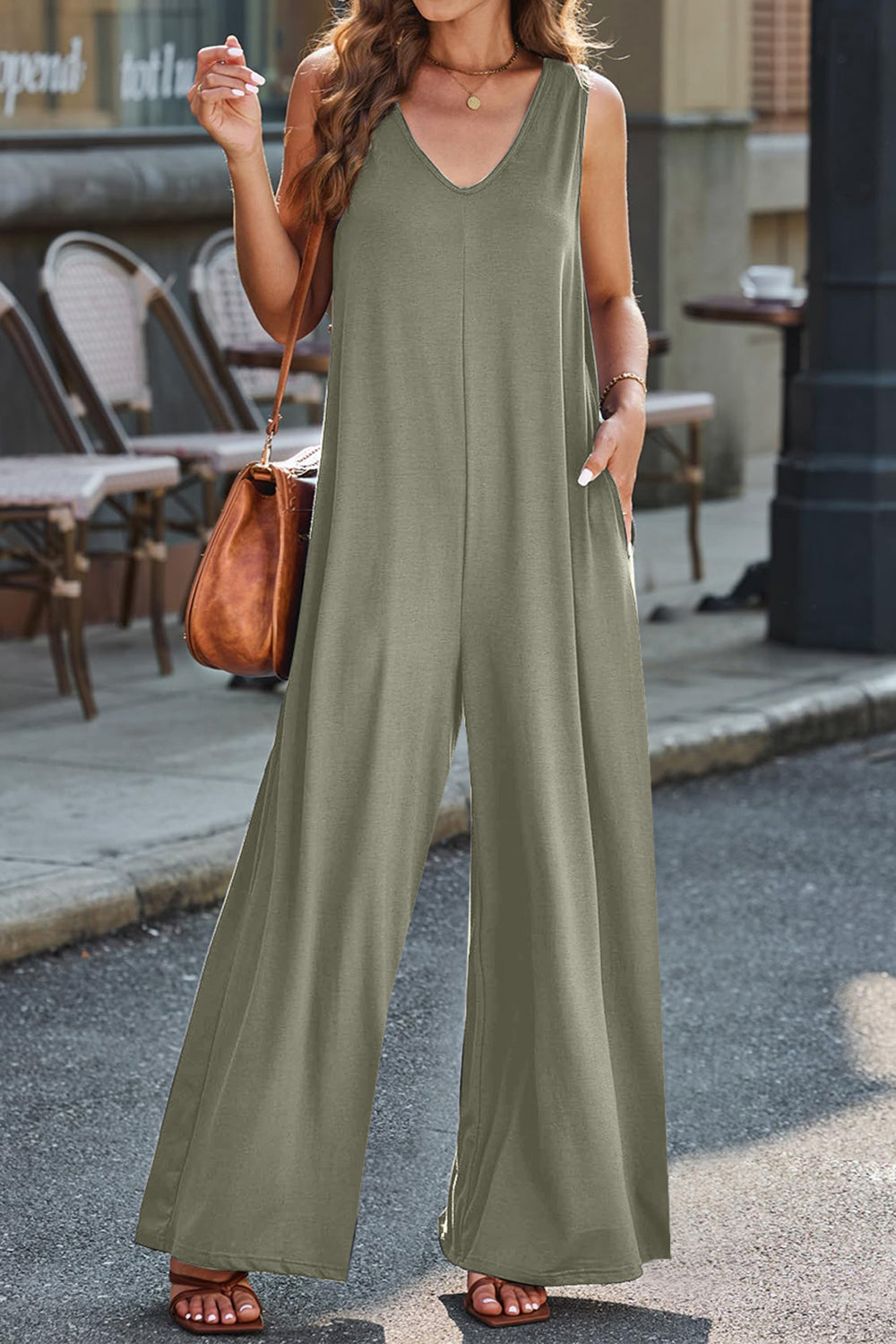 Full Size V-Neck Wide Strap Jumpsuit-TOPS / DRESSES-[Adult]-[Female]-2022 Online Blue Zone Planet