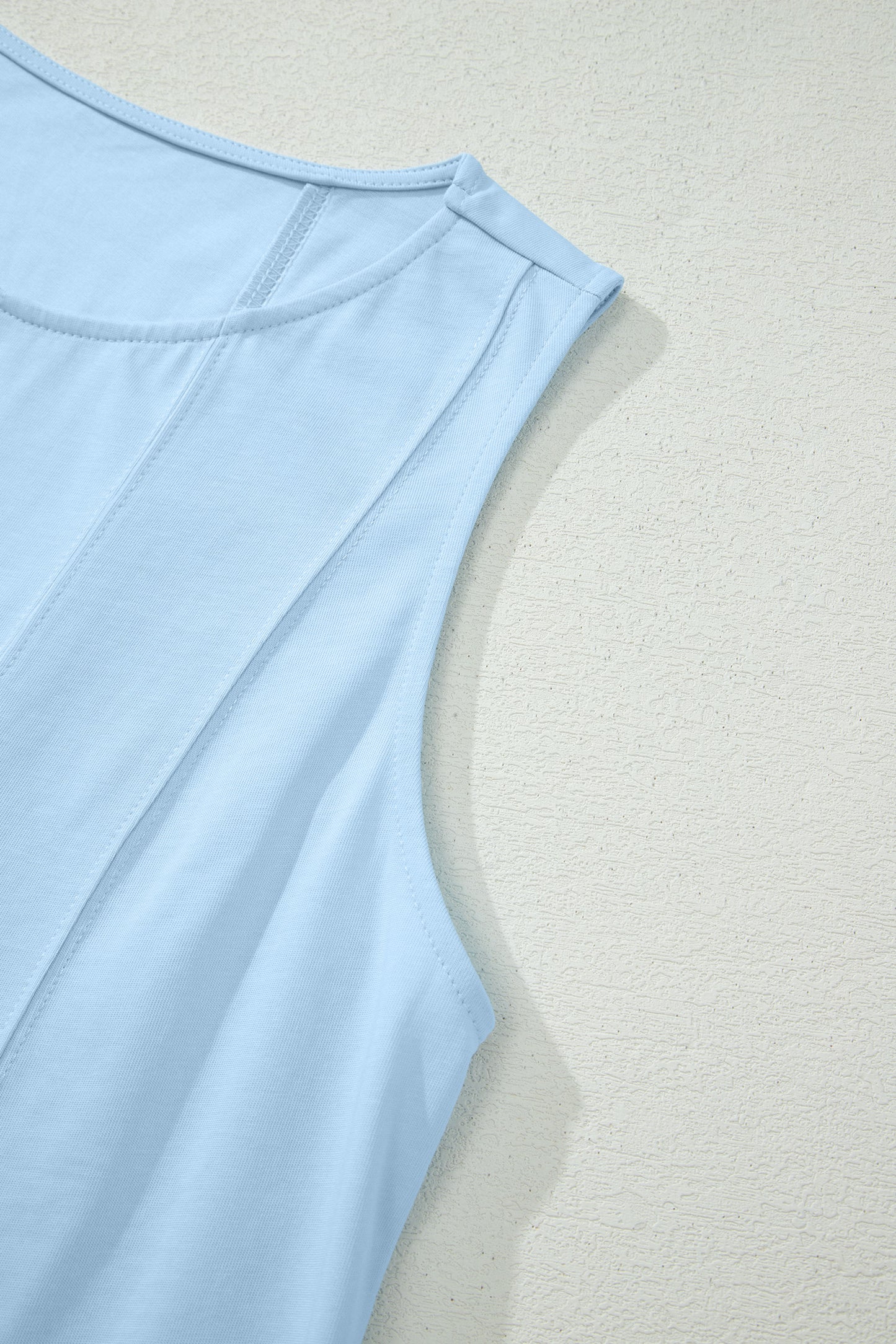 Mist Blue Stitched Detail Loose Tank Top 2pcs Short Set-Two Piece Sets/Short Sets-[Adult]-[Female]-2022 Online Blue Zone Planet