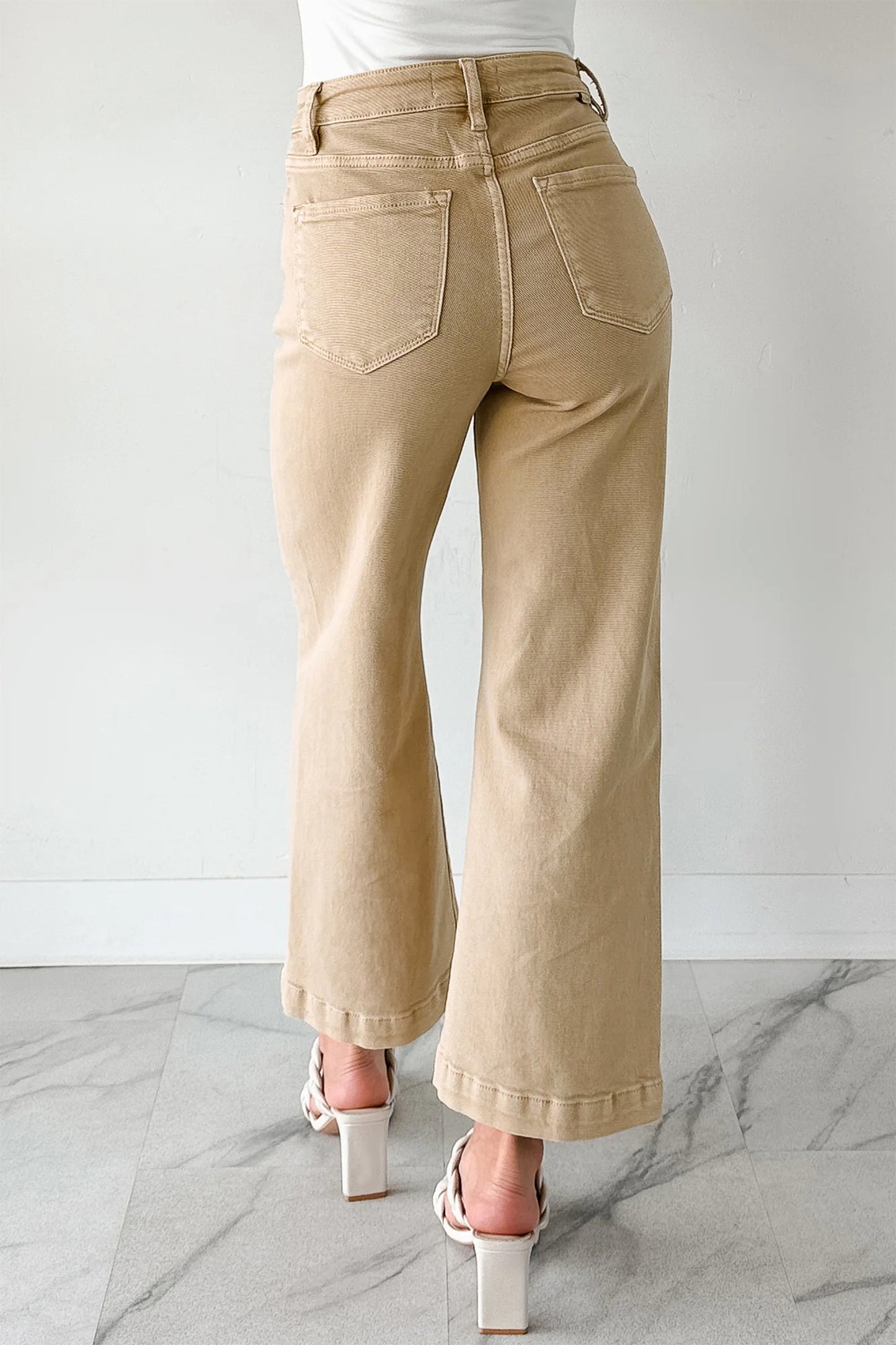 Apricot Solid Color Seamed Center Wide Leg Cropped Jeans-Bottoms/Jeans-[Adult]-[Female]-2022 Online Blue Zone Planet