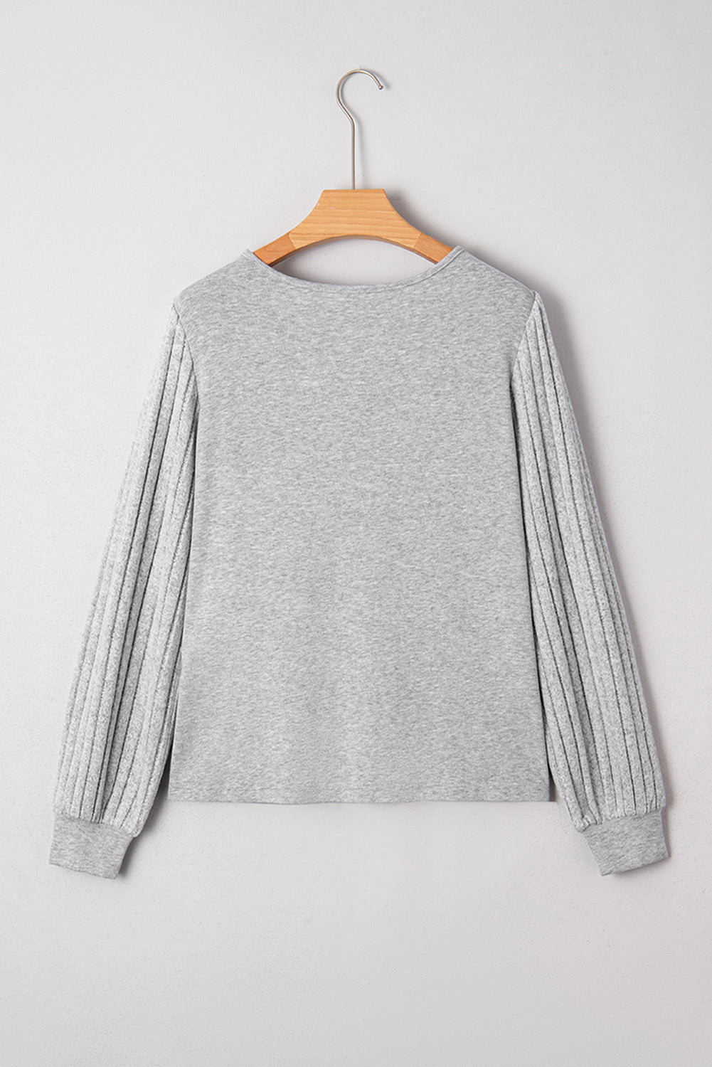 Gray Hollowed Lace Ribbed Knit Long Sleeve Patchwork Top-Tops/Long Sleeve Tops-[Adult]-[Female]-2022 Online Blue Zone Planet