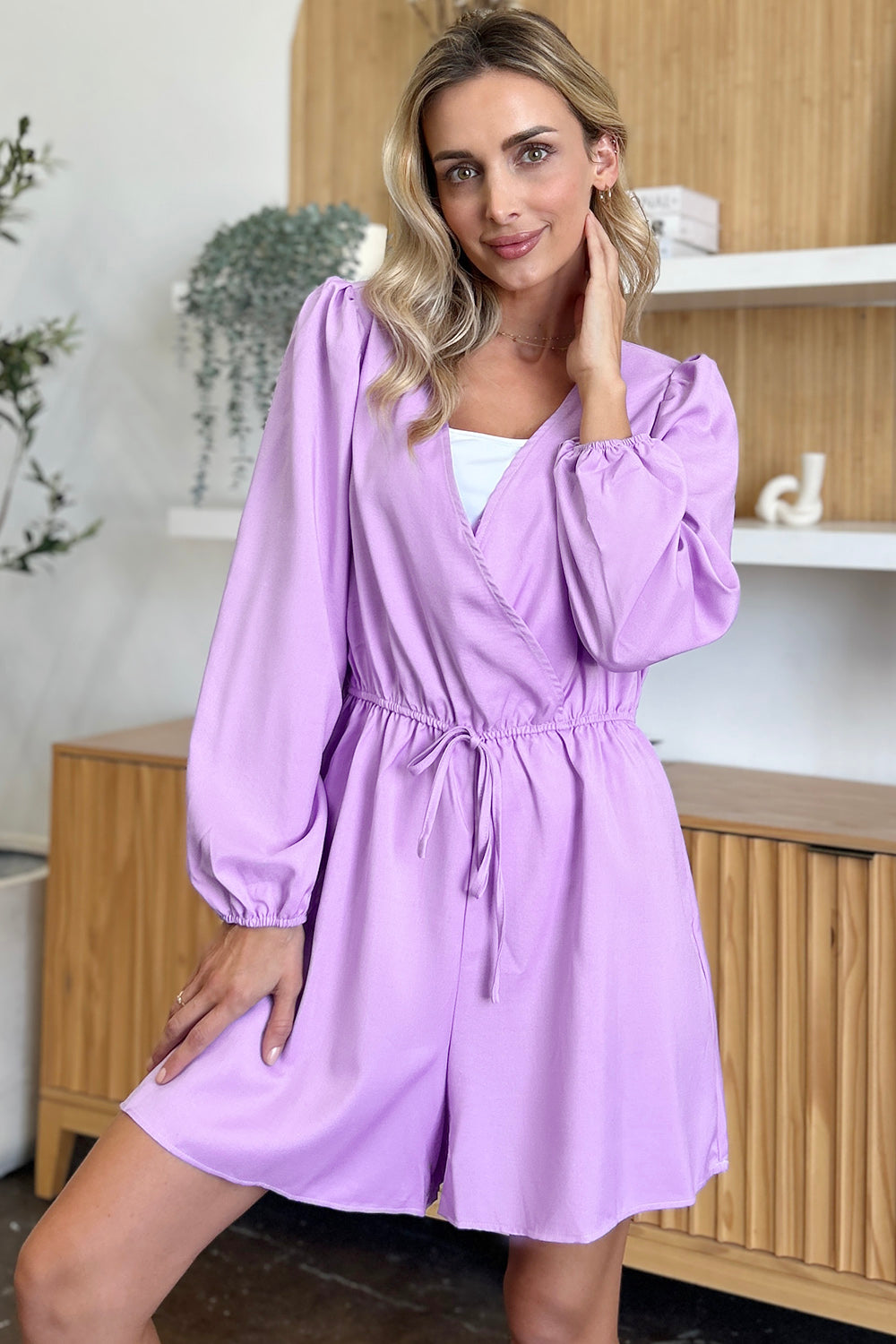 Blue Zone Planet | Double Take Full Size Drawstring Long Sleeve Romper-TOPS / DRESSES-[Adult]-[Female]-2022 Online Blue Zone Planet