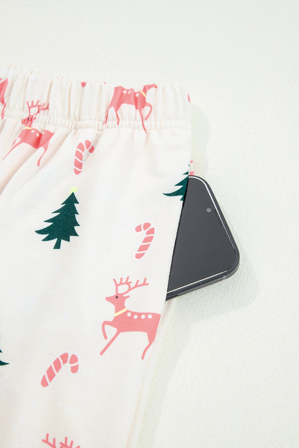 Pink Bow Christmas Tree Print Contrast Striped Banding 2pcs Lounge Set-Loungewear & Sleepwear/Loungewear-[Adult]-[Female]-2022 Online Blue Zone Planet