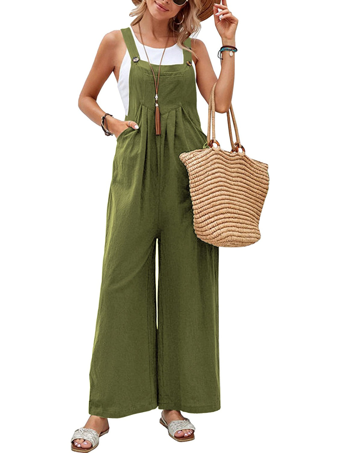 Blue Zone Planet | Full Size Square Neck Wide Strap Overalls-TOPS / DRESSES-[Adult]-[Female]-2022 Online Blue Zone Planet