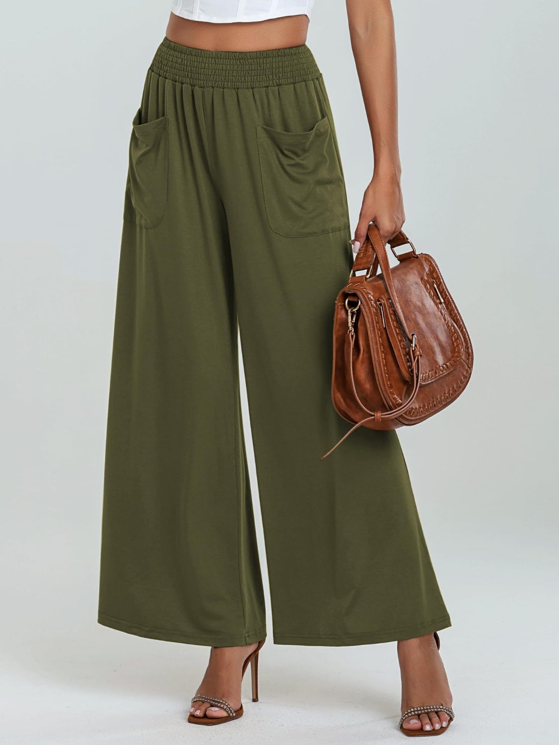 Pocketed Elastic Waist Wide Leg Pants-BOTTOMS SIZES SMALL MEDIUM LARGE-[Adult]-[Female]-Moss-S-2022 Online Blue Zone Planet