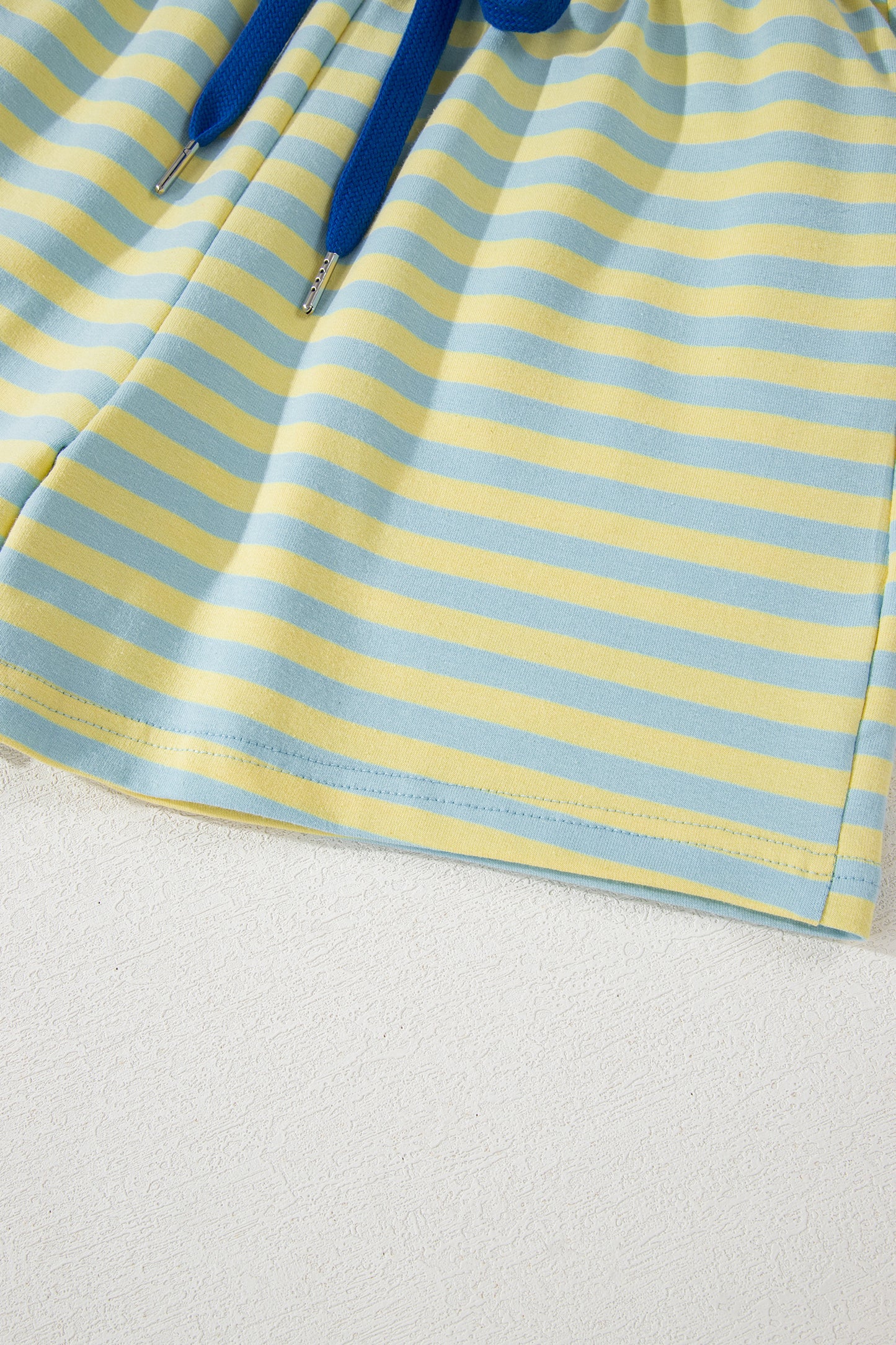 Green Stripe Drop Shoulder Boxy Casual Terry Short Set-Two Piece Sets/Short Sets-[Adult]-[Female]-2022 Online Blue Zone Planet