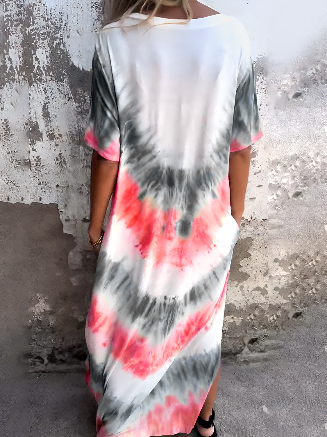 Full Size Pocketed Tie-Dye Short Sleeve Dress-TOPS / DRESSES-[Adult]-[Female]-2022 Online Blue Zone Planet