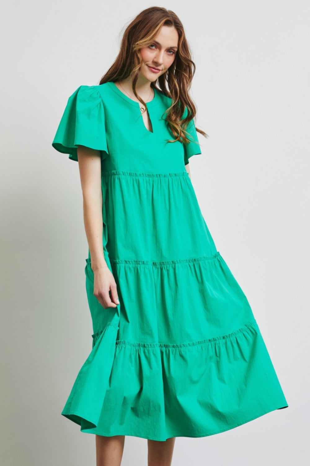 HEYSON Full Size Cotton Poplin Ruffled Tiered Midi Dress-TOPS / DRESSES-[Adult]-[Female]-Emerald Green-S-2022 Online Blue Zone Planet
