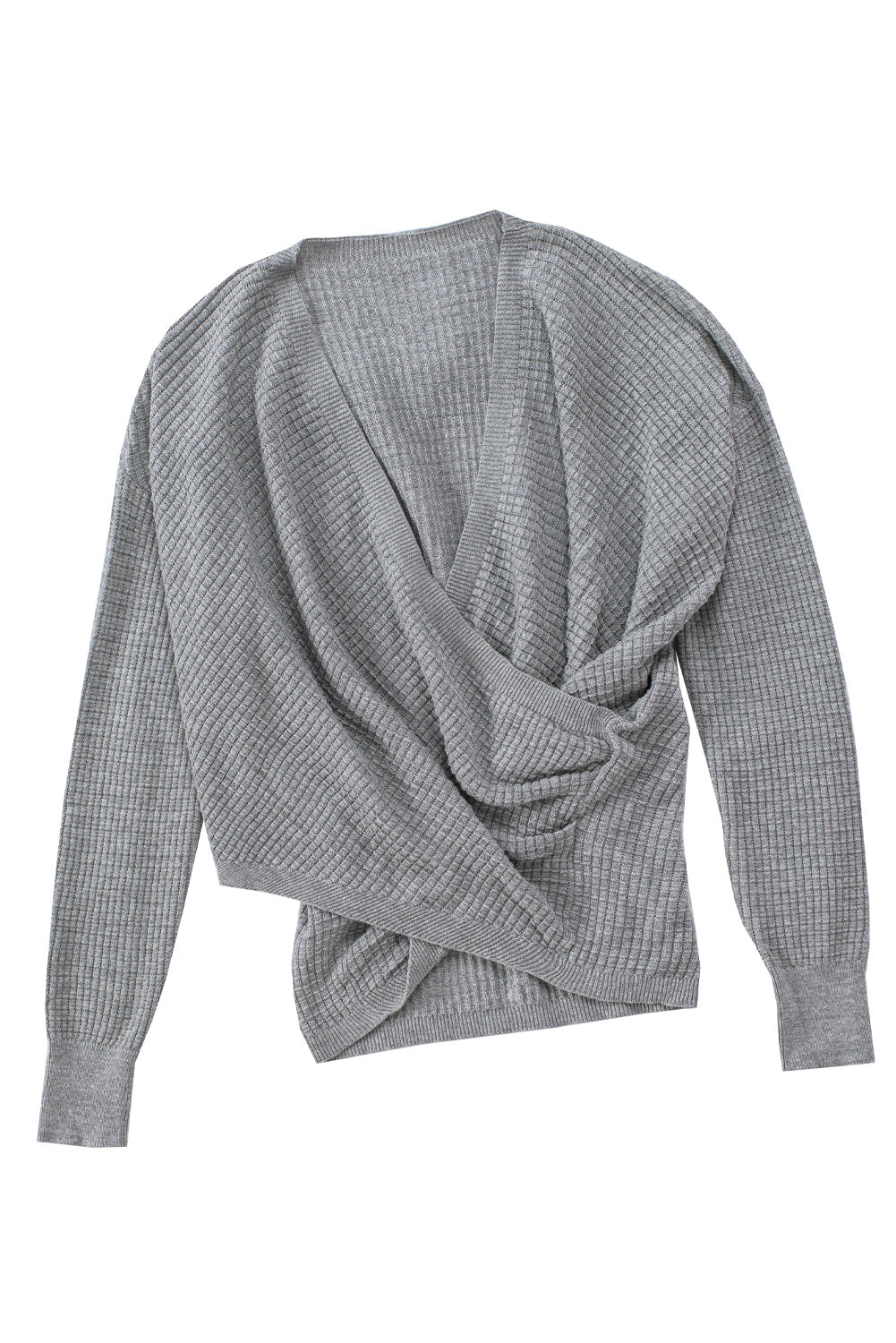 Blue Zone Planet | Khaki Wrap V Neck Waffle Sweater-Sweaters-[Adult]-[Female]-2022 Online Blue Zone Planet