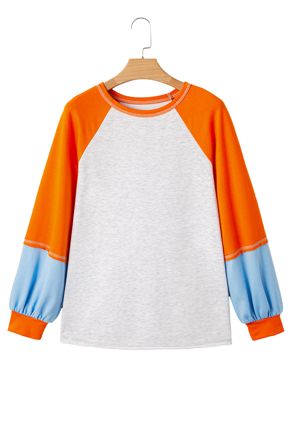 Light Grey Color Block Raglan Sleeve Contrast Stitching Loose Fit Top-Tops/Long Sleeve Tops-[Adult]-[Female]-2022 Online Blue Zone Planet