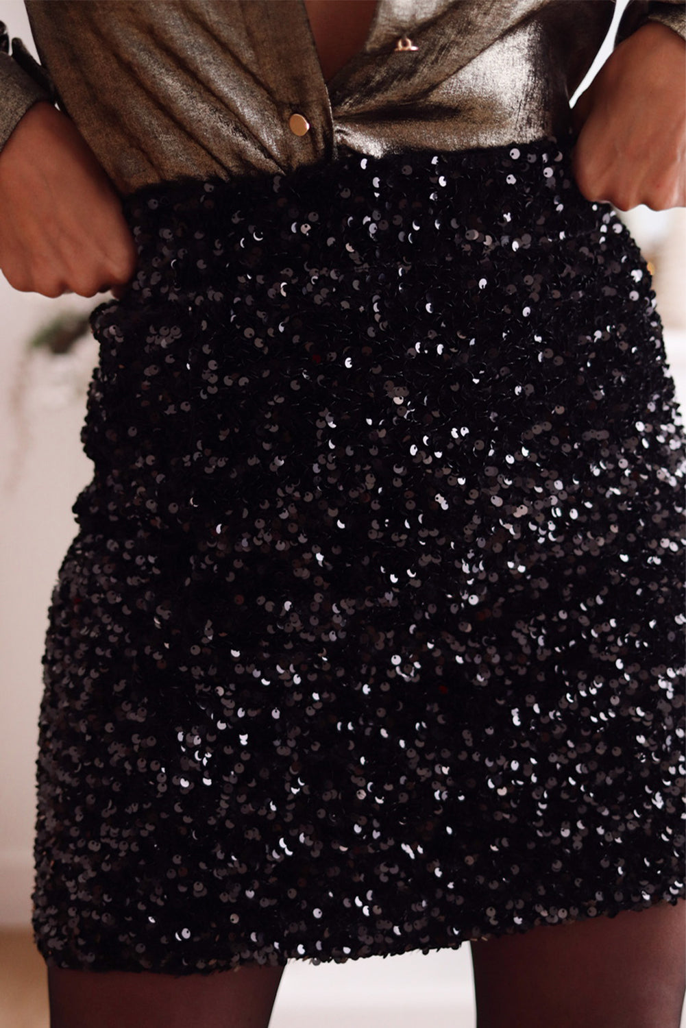 Black Sequin Bodycon Mini Skirt-Bottoms/Skirts & Petticoat-[Adult]-[Female]-2022 Online Blue Zone Planet