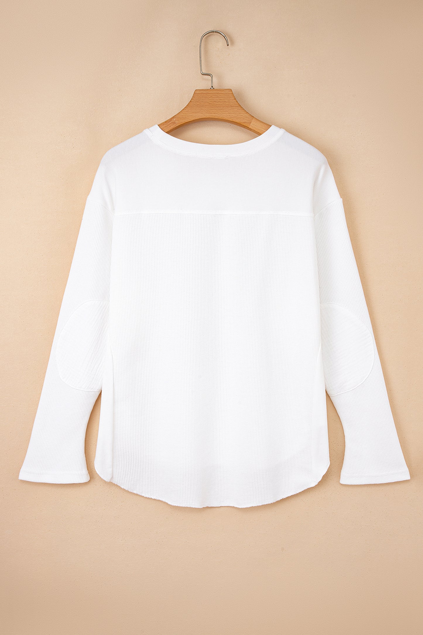 White Solid Color Waffle Ribbed Patchwork Dolman Sleeve Oversize Knit Top-Tops/Long Sleeve Tops-[Adult]-[Female]-2022 Online Blue Zone Planet